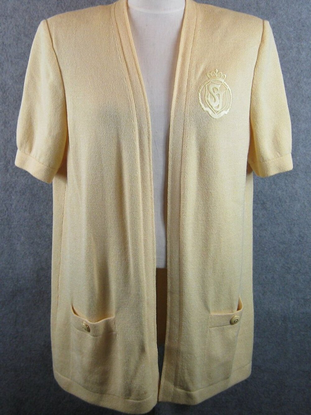 St. John Collection Marie Gray Santana Knit Cardigan Sz L Yellow